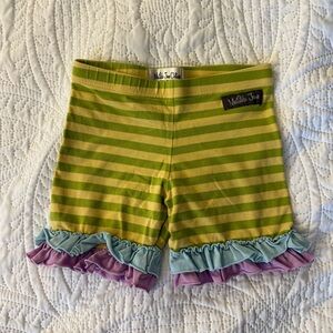 Matilda Jane Kids Size 6 Serendipity Striped Ruffle Shorts Green
